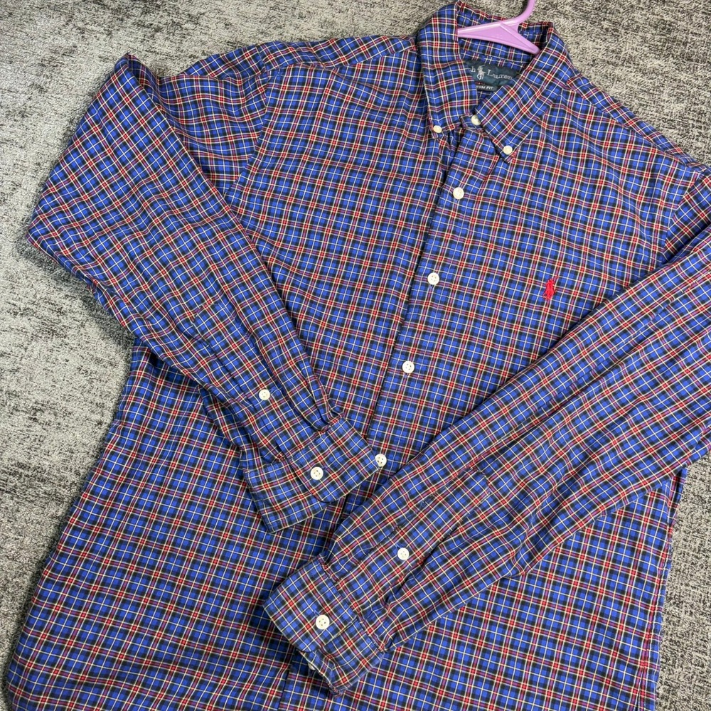 Ralph Lauren Button Down Shirt Mens M Blue Plaid Custom Fit Long Sleeve